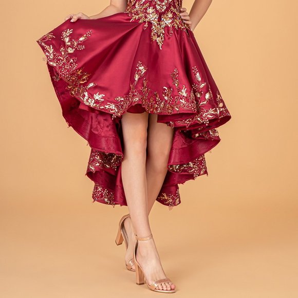 NEW OFF THE SHOULDER SLEEVELESS EMBROIDERED BALL GOWN WITH LACE UP BACK GL3098 - Picture 10 of 13